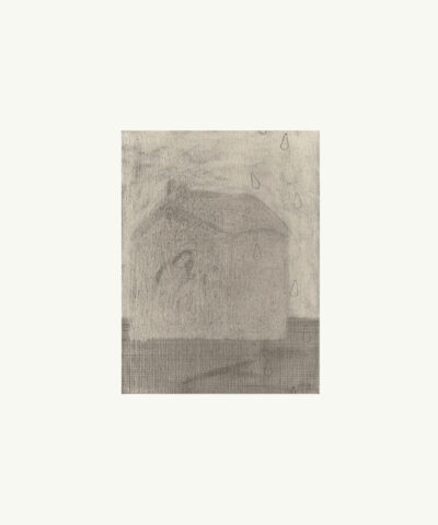Smeltend huis 2022 16 x 12 cm grafiet op papier ingekaderd